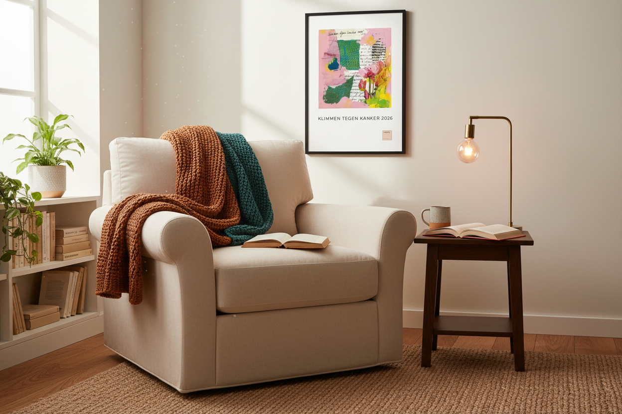 Klimmen tegen Kanker #4 poster bij leeshoek - A3 formaat lifestyle foto